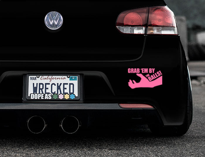 Funny Grab Em By The Balls Bumper Car Sticker