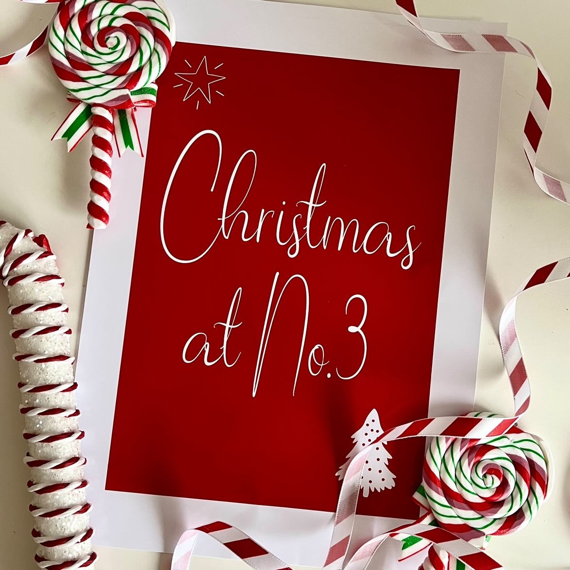 Personalised Christmas At No Red Background Winter Christmas Seasonal Wall Home Decor Print