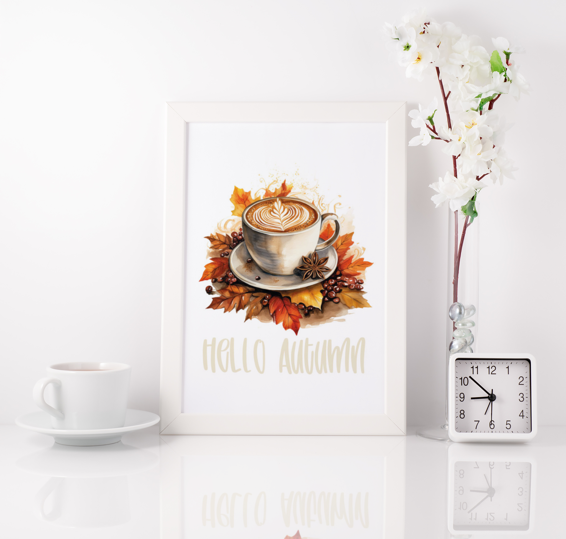 Hello Autumn Coffee Print Seasonal Wall Home Decor Print