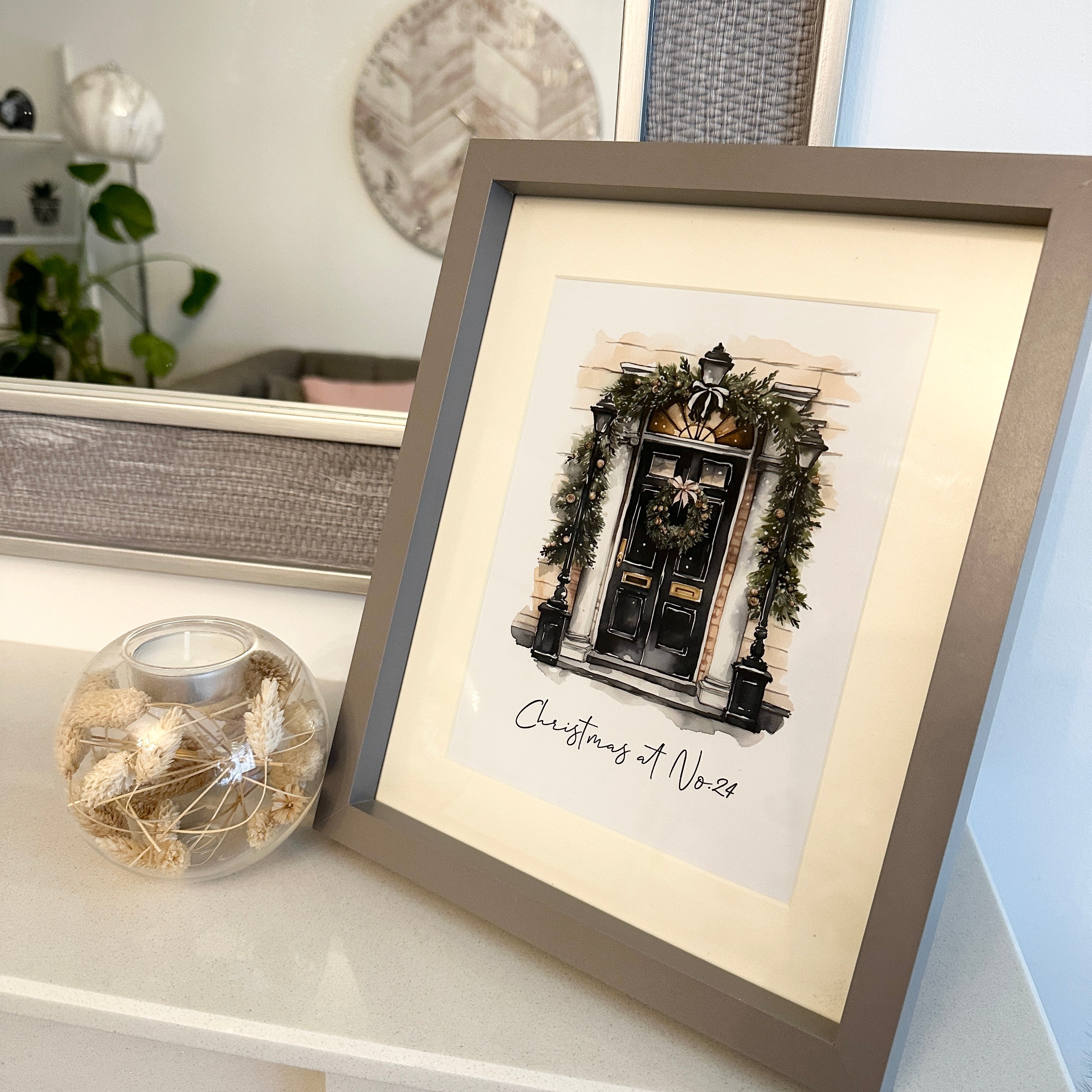 Personalised Christmas At Surname Black Front Door Winter Christmas Seasonal Wall Home Decor Print