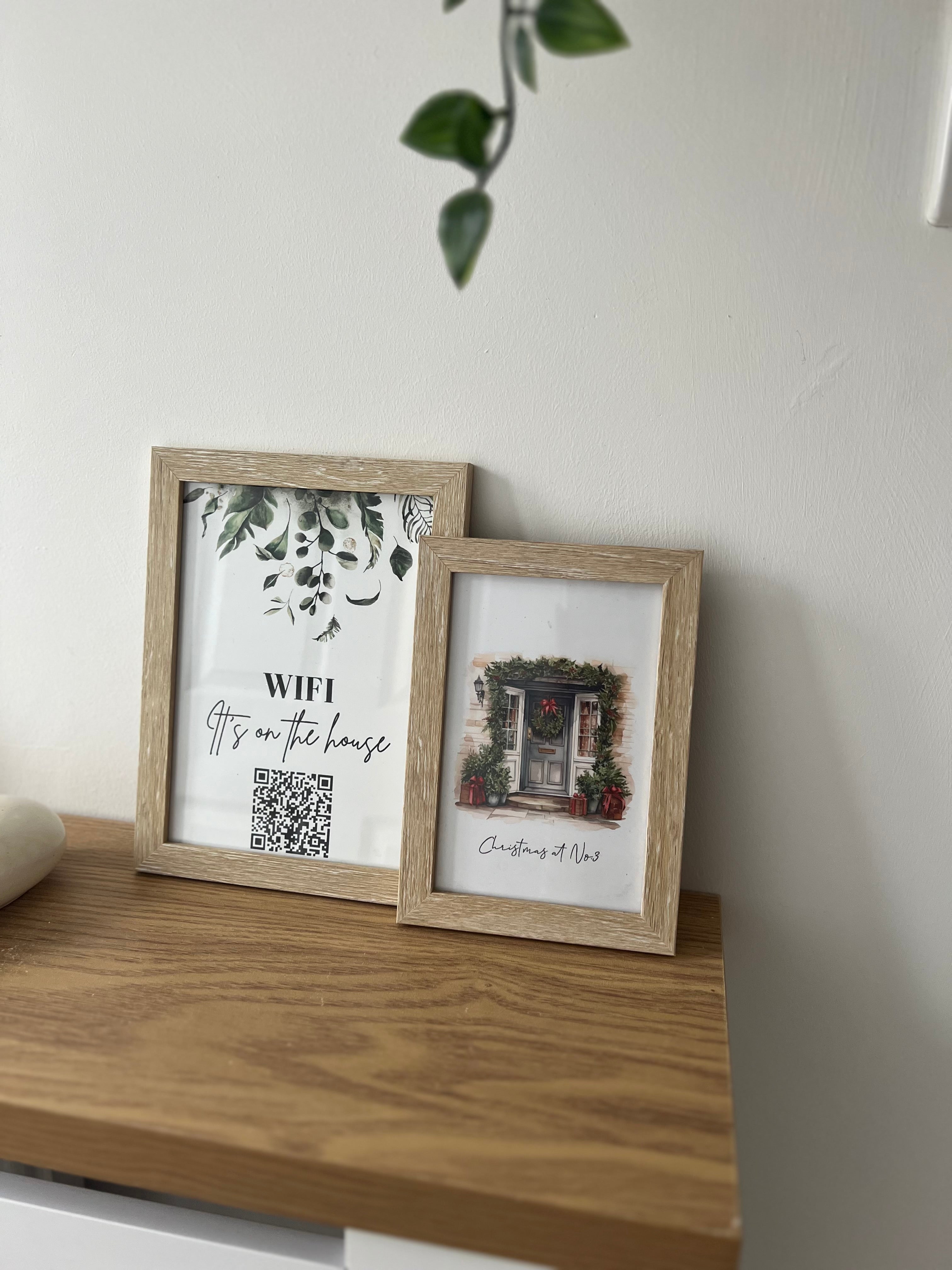 Personalised Christmas At Surname Grey Blue Front Door Winter Christmas Seasonal Wall Home Decor Print