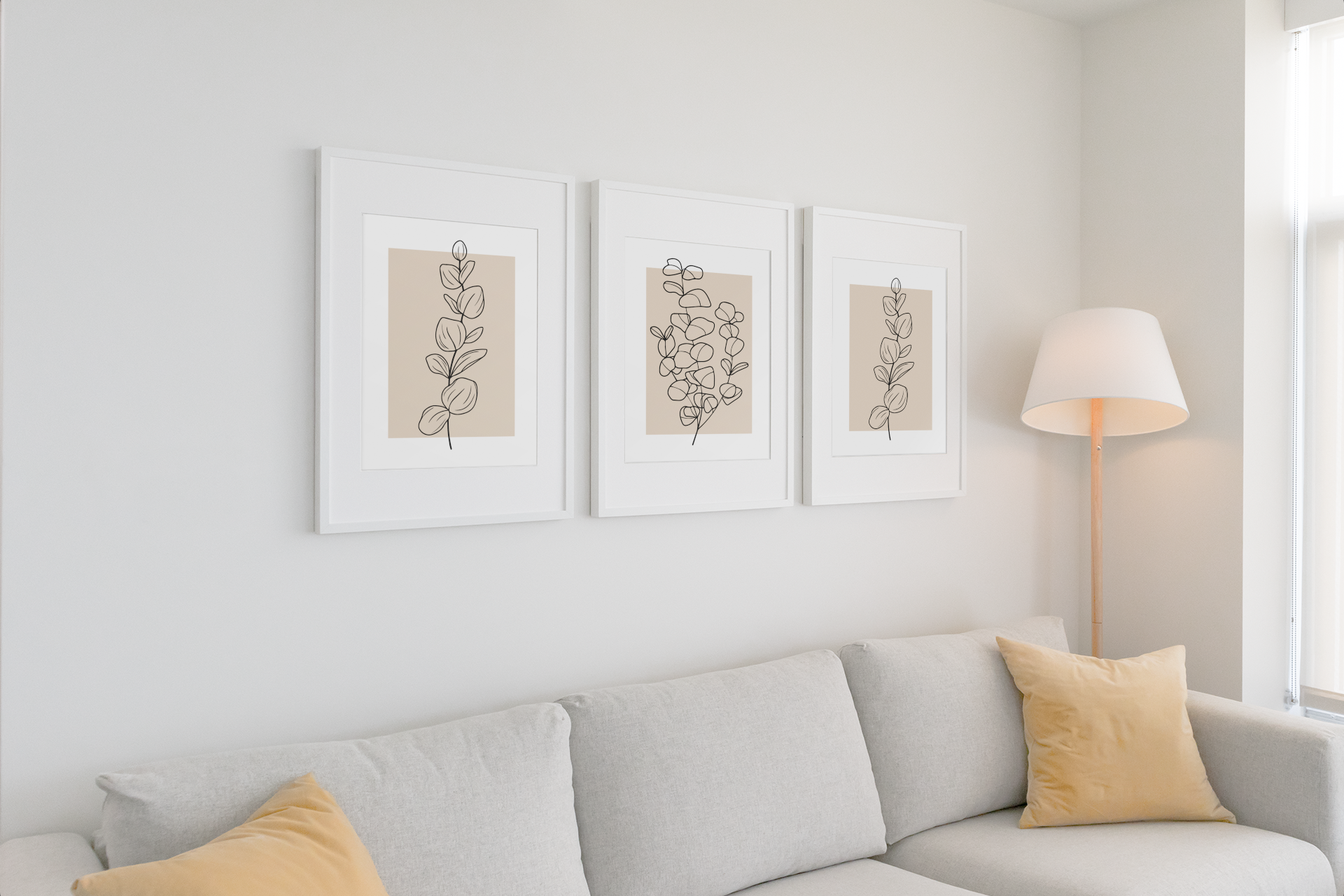 Neutral Botanical Eucalyptus Line Art Set Of 3 Or Single Home Wall Decor Prints - Neutral Wall Art - Prints - Line Art - Beige Decor
