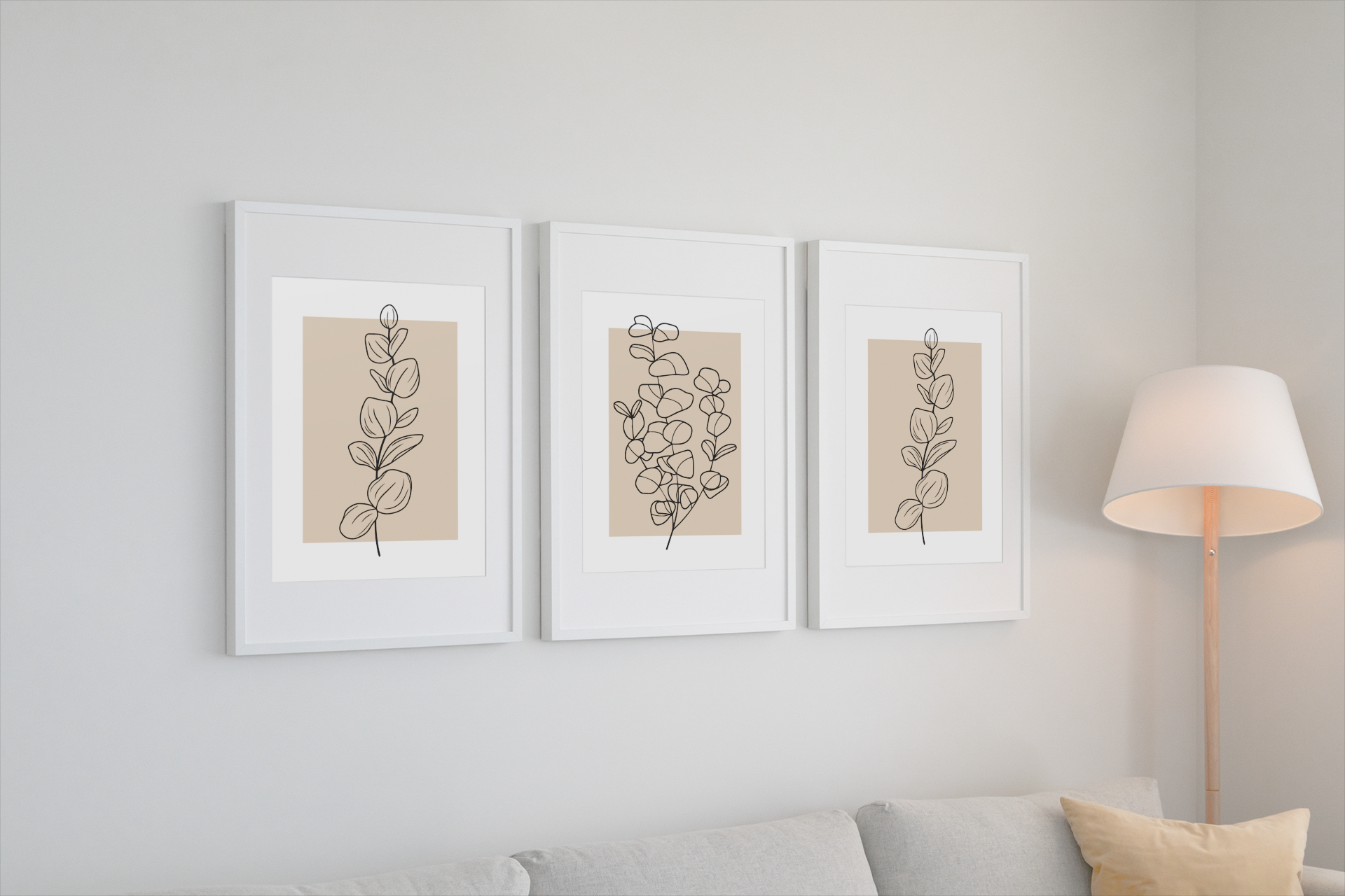 Neutral Botanical Eucalyptus Line Art Set Of 3 Or Single Home Wall Decor Prints - Neutral Wall Art - Prints - Line Art - Beige Decor