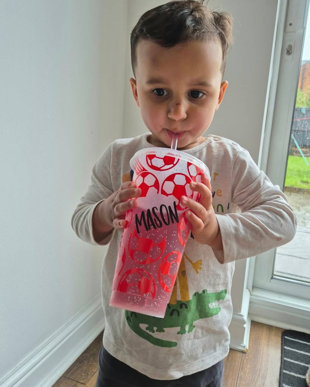 Personalised Name Football Tumbler Venti Cold Cup 24oz - With Straw (Design Colour Can Be Chosen)