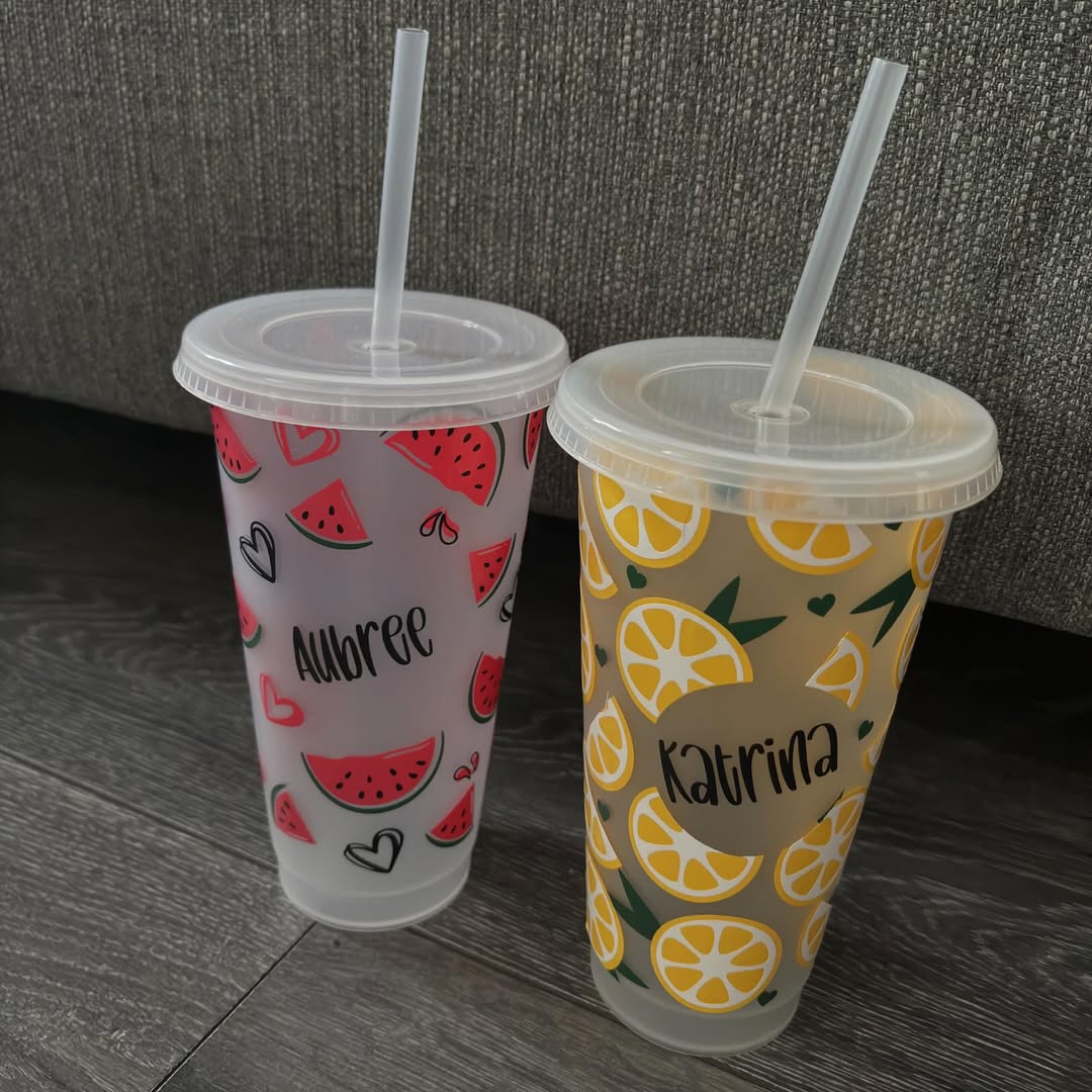 Watermelon Summer Personalised Name Tumbler Venti Cold Cup 24oz - With Straw