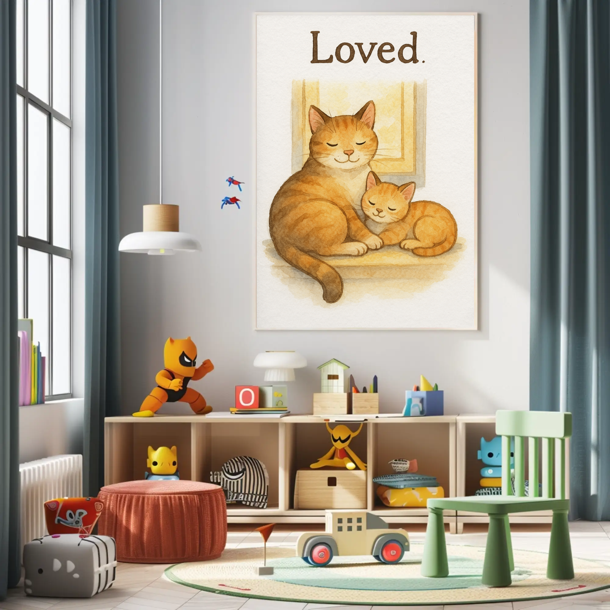 Loved Cat & Kitten Nursery Children's Room Wall Decor Print