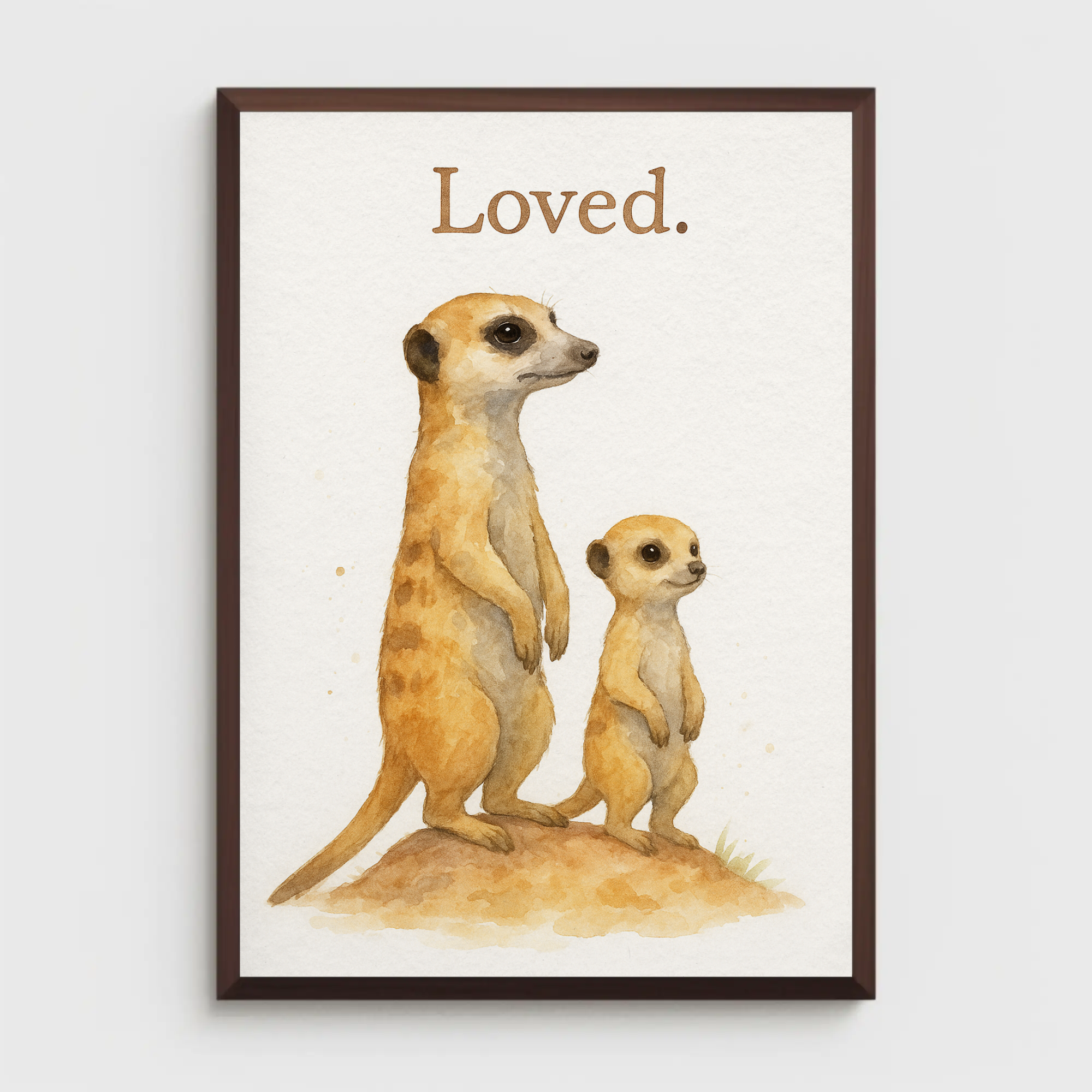 Loved Meerkat Family Watercolour Nursery Children's Room Wall Decor Print