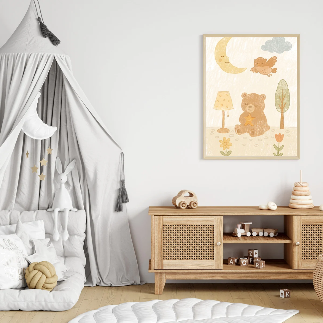 Moonlight Bear – Cozy Woodland Nursery Print