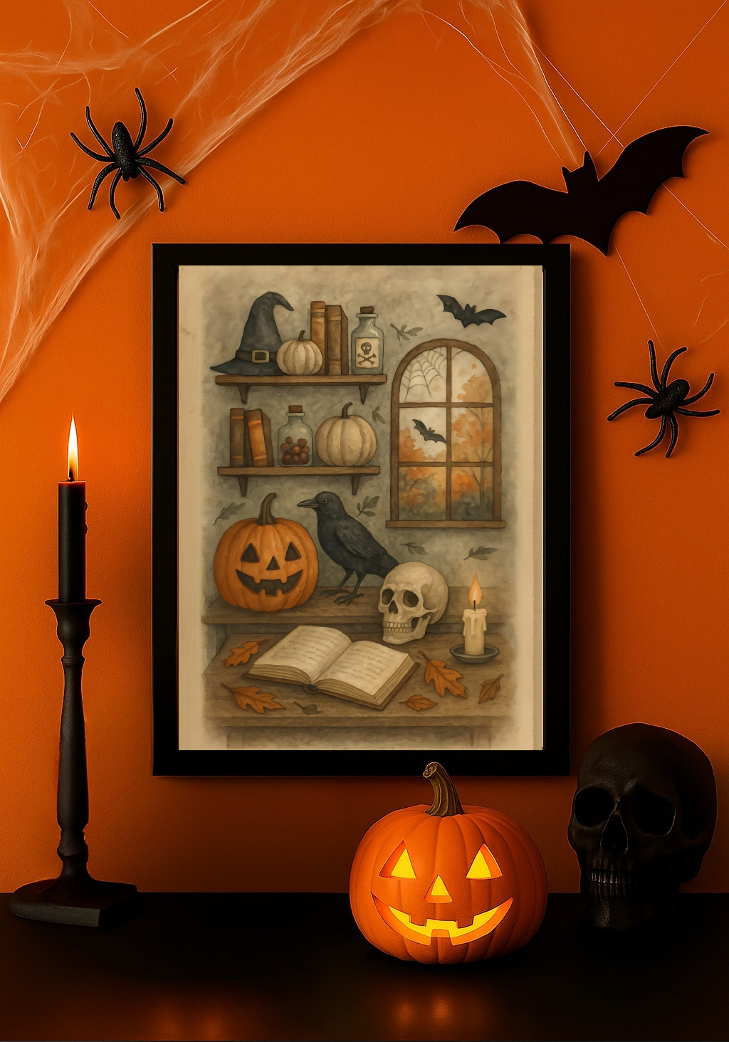 Witch’s Shelf Halloween Wall Art – Vintage Spooky Print Décor