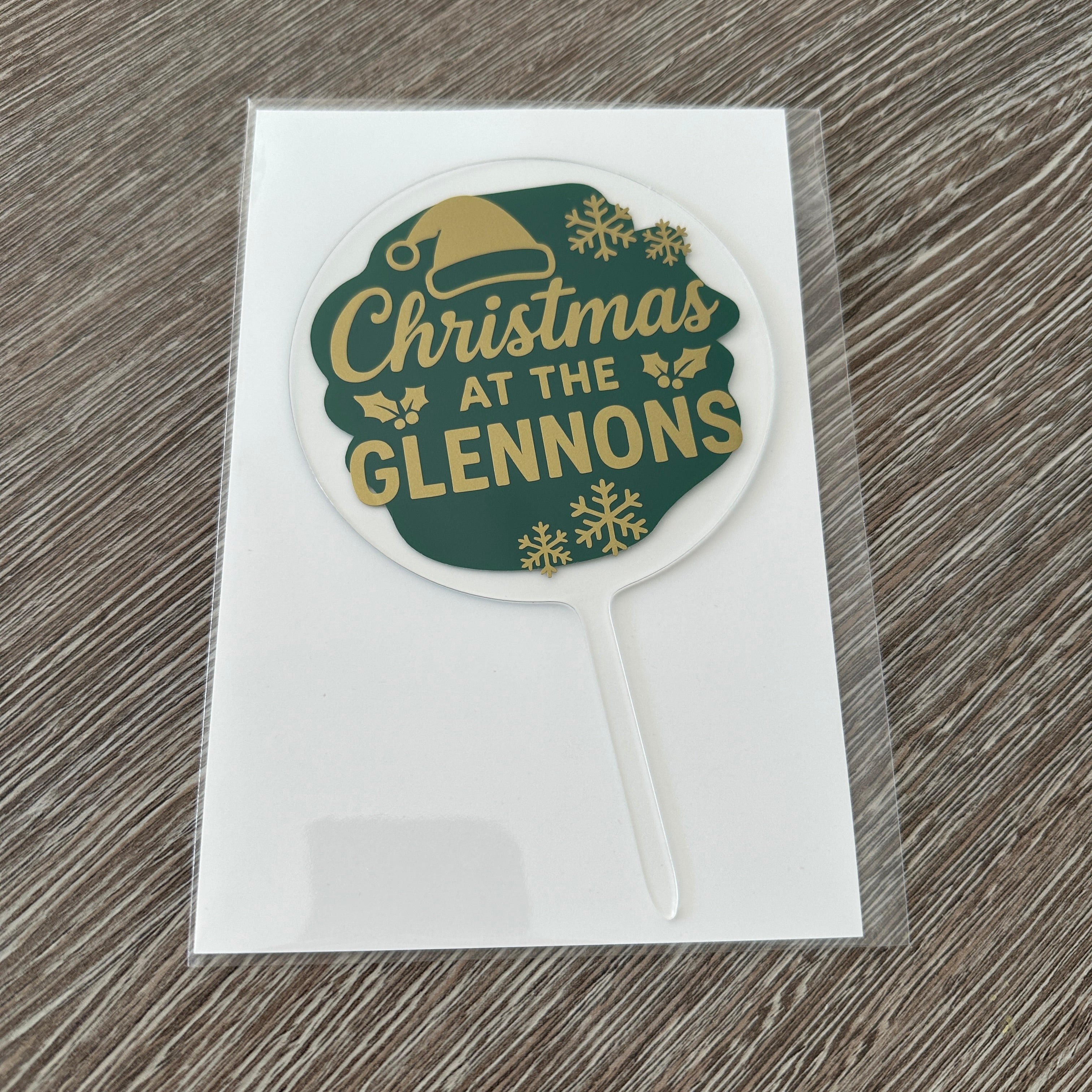 Personalised 10cm Circle Acrylic Christmas Surname Santa Reusable Party Cake Topper