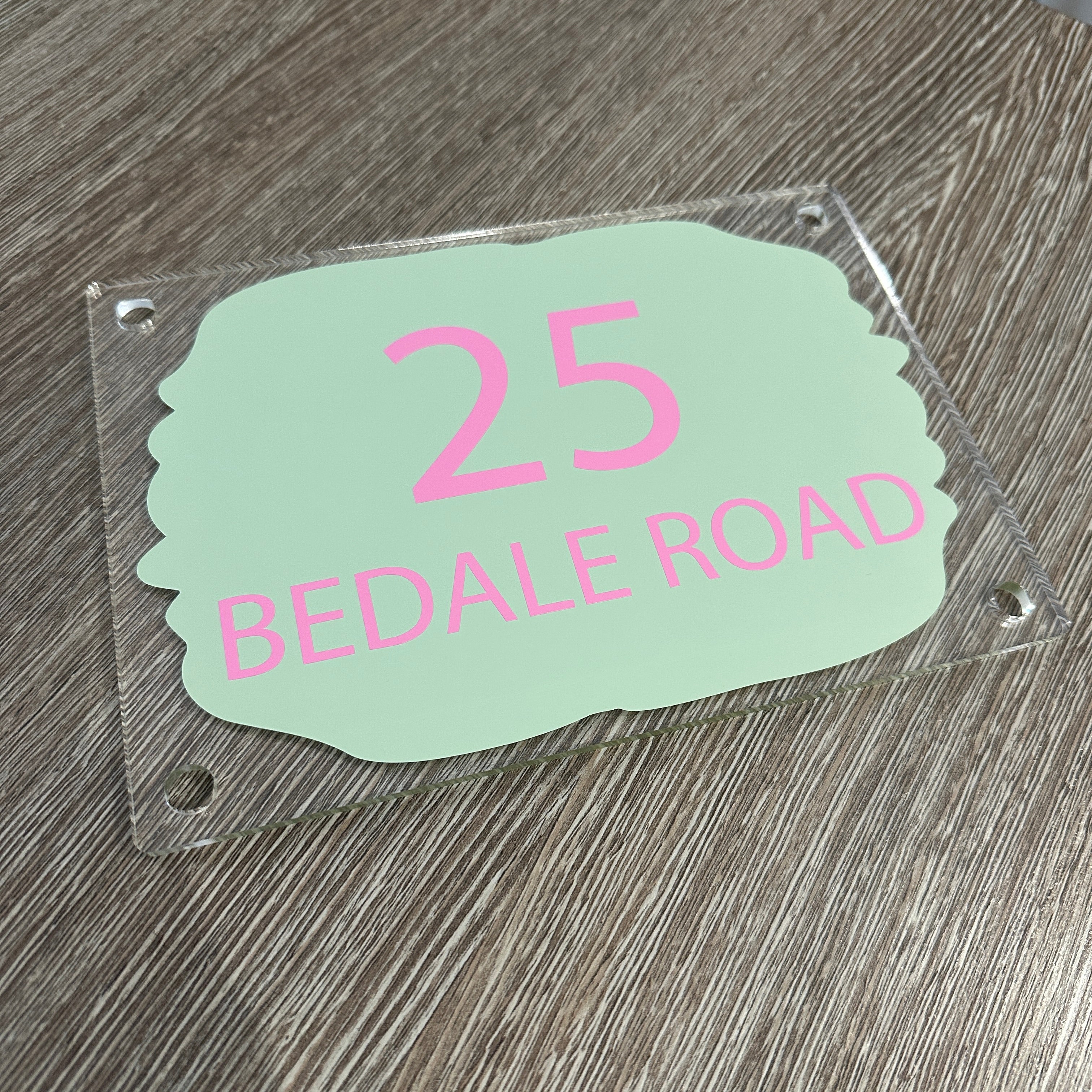 Sage Green Background House Name/Number High Quality Acrylic Outdoor Or Inside Sign Including Fixtures & Standoffs - Assorted Colours & Fonts (See Images)