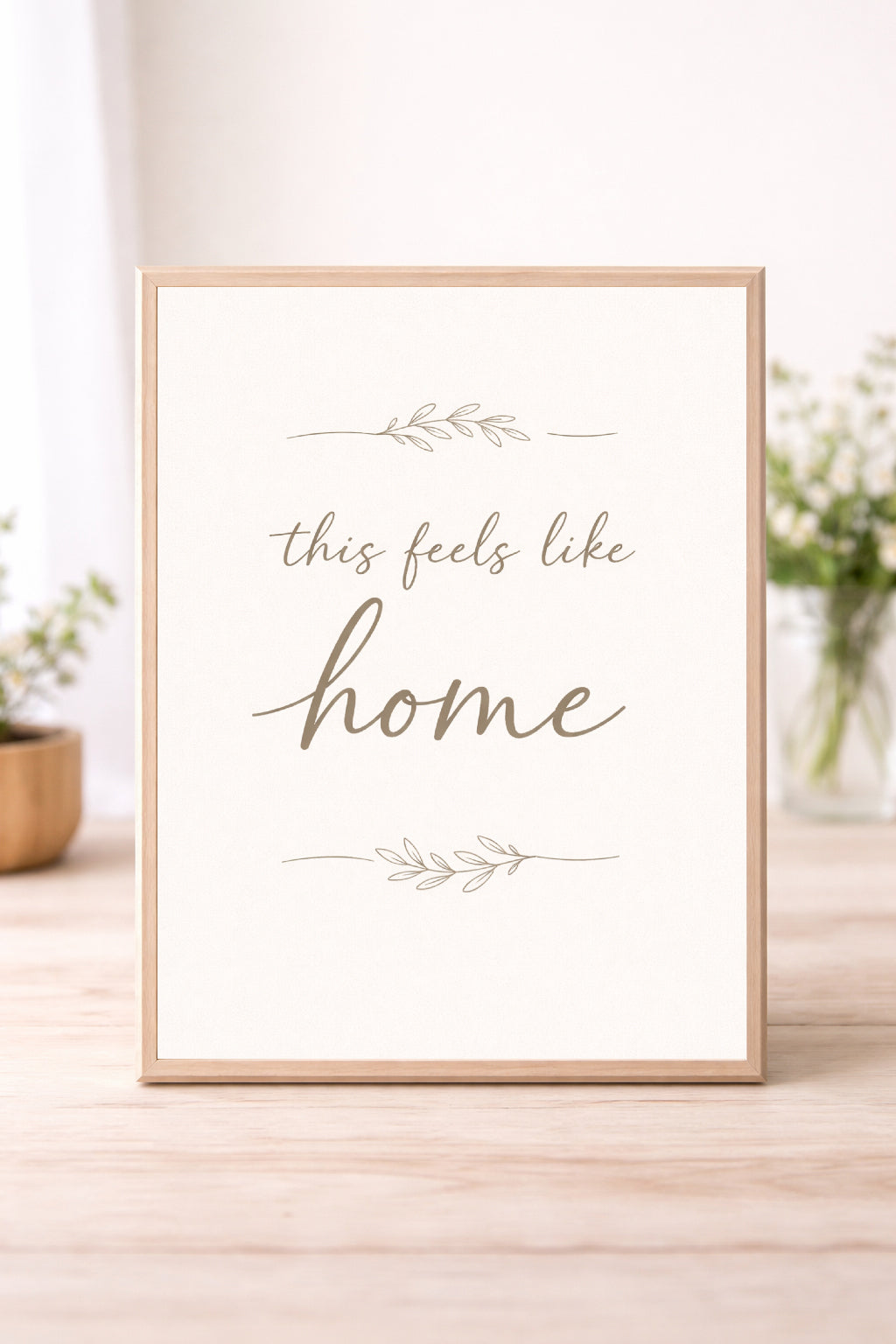 This Feels Like Home Wall Art Print – Neutral Farmhouse Quote Decor, Minimalist Living Room Sign