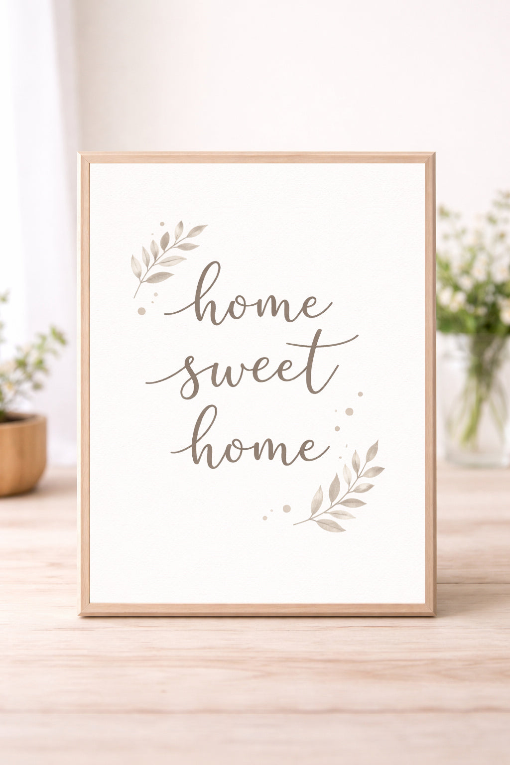 Home Sweet Home Wall Art Print – Neutral Farmhouse Quote Decor, Minimalist Living Room Typography