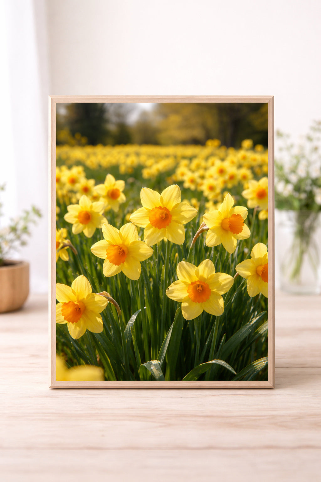 Golden Daffodil Field Wall Art – Bright Spring Flower Photography Print, Yellow Floral Landscape Home Decor