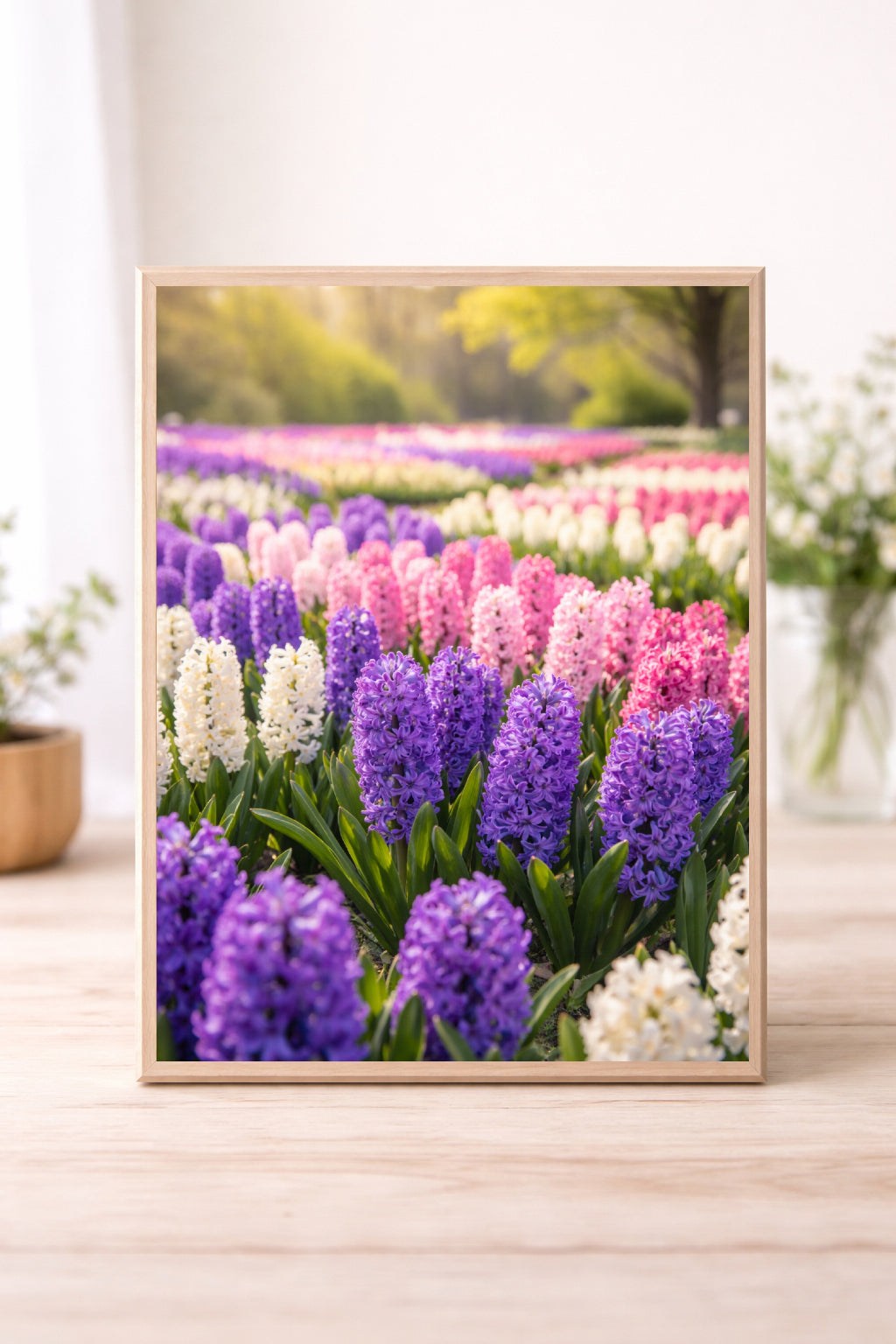 Hyacinth Flower Field Wall Art – Pastel Spring Bloom Photography Print, Purple Pink Botanical Garden Decor