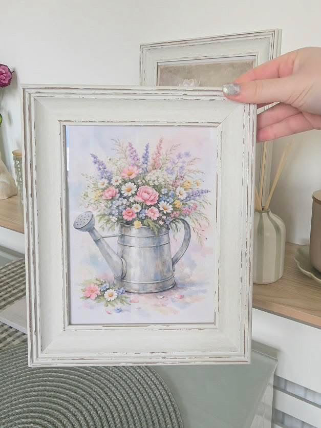 Spring Watering Can Wall Art – Floral Garden Jug Watercolour Print Cottagecore Farmhouse Spring Decor