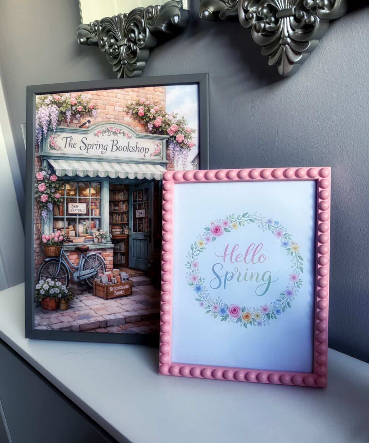 The Spring Bookshop Wall Art – Vintage Floral Bookstore Illustration Cottagecore Home Decor Print