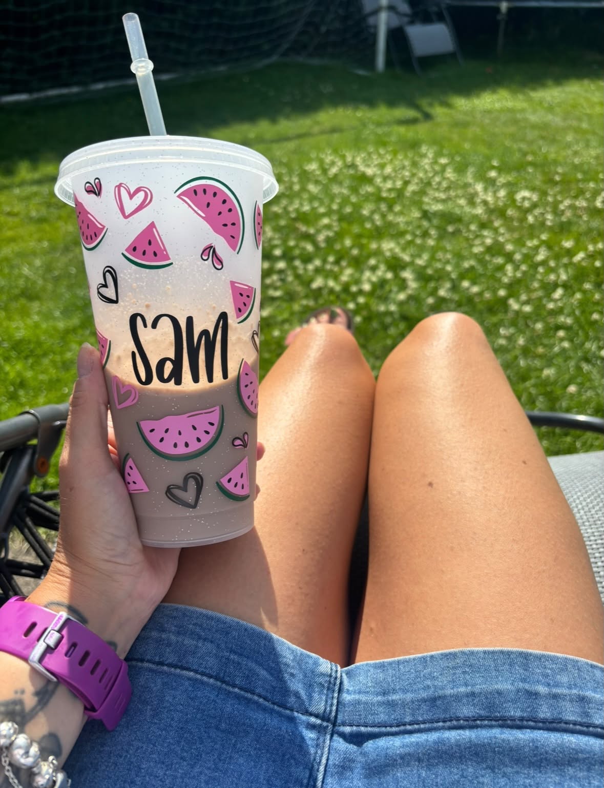 Watermelon Summer Personalised Name Tumbler Venti Cold Cup 24oz - With Straw