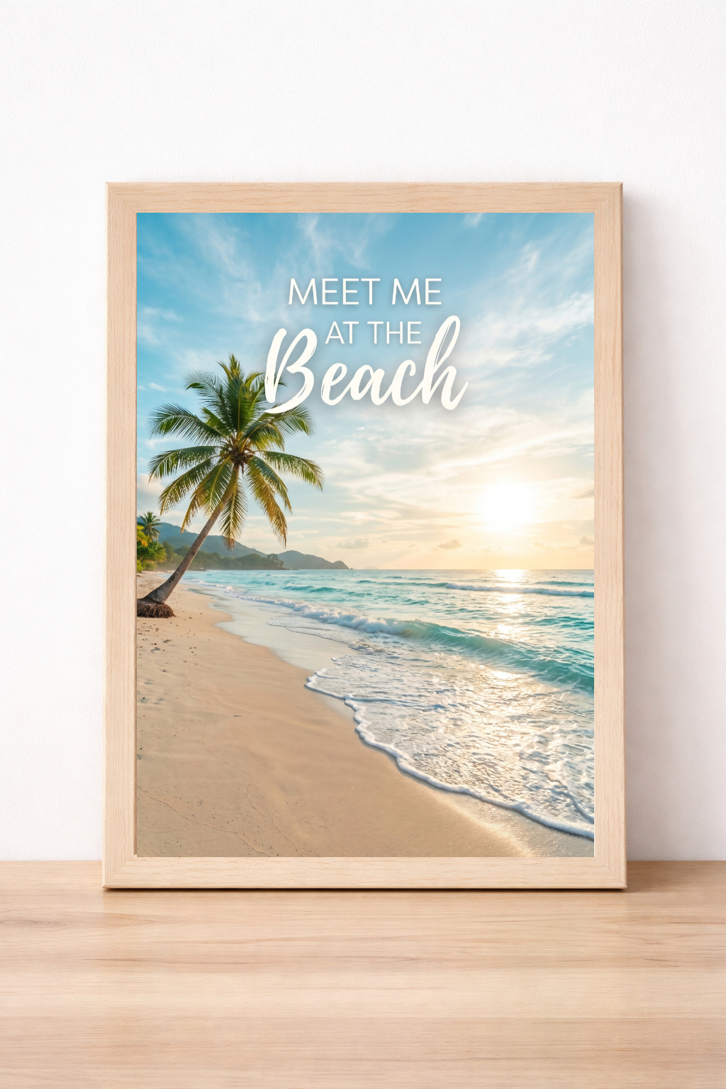 Meet Me At The Beach Wall Art, Tropical Summer Ocean Print, Coastal Home Decor, Humorous Kitchen Illustration