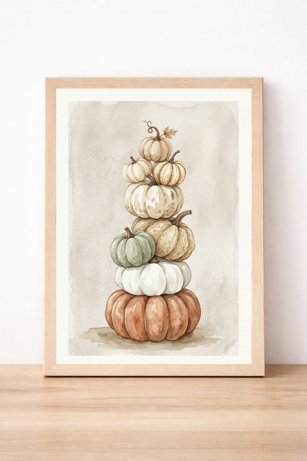 Stacked Pumpkin Watercolour Wall Art Autumn Harvest Print Rustic Halloween Decor