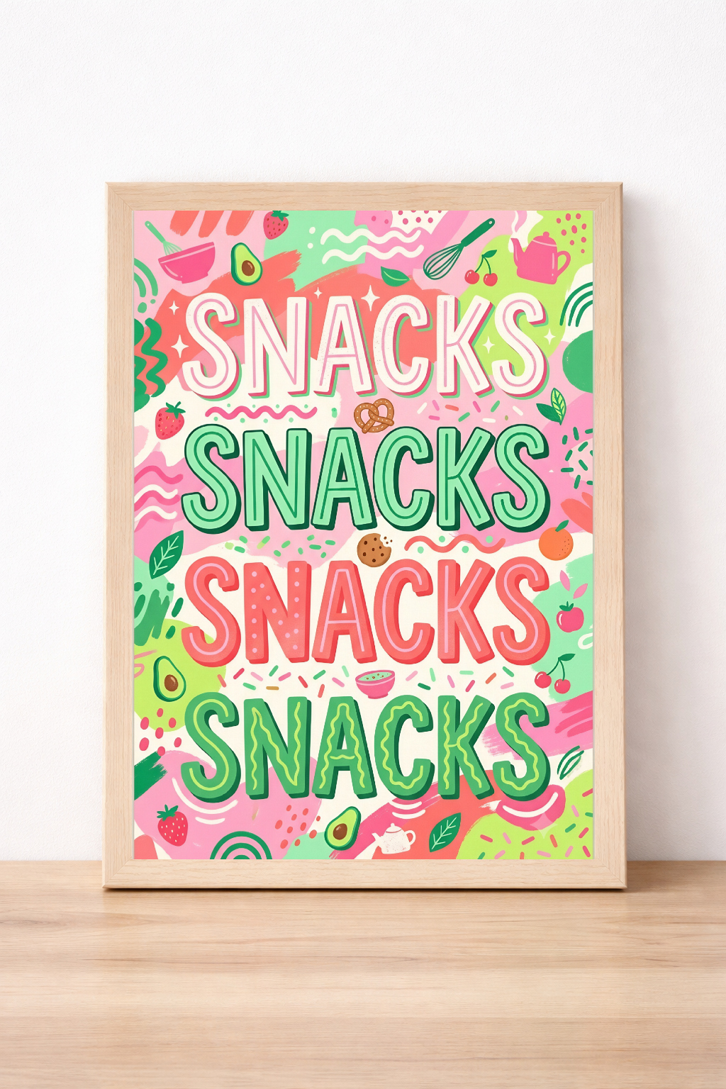 Colourful Snacks Typography Kitchen Print, Playful Food Illustration, Modern Home Decor