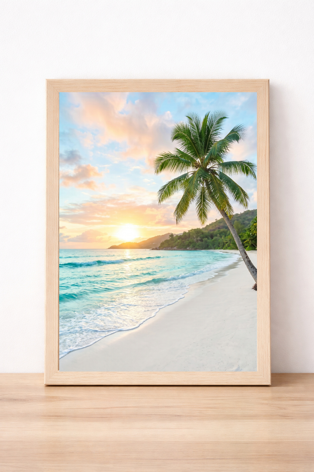 Tropical Beach Sunset Wall Art, Summer Coastal Landscape Print, Relaxing Ocean View Decor