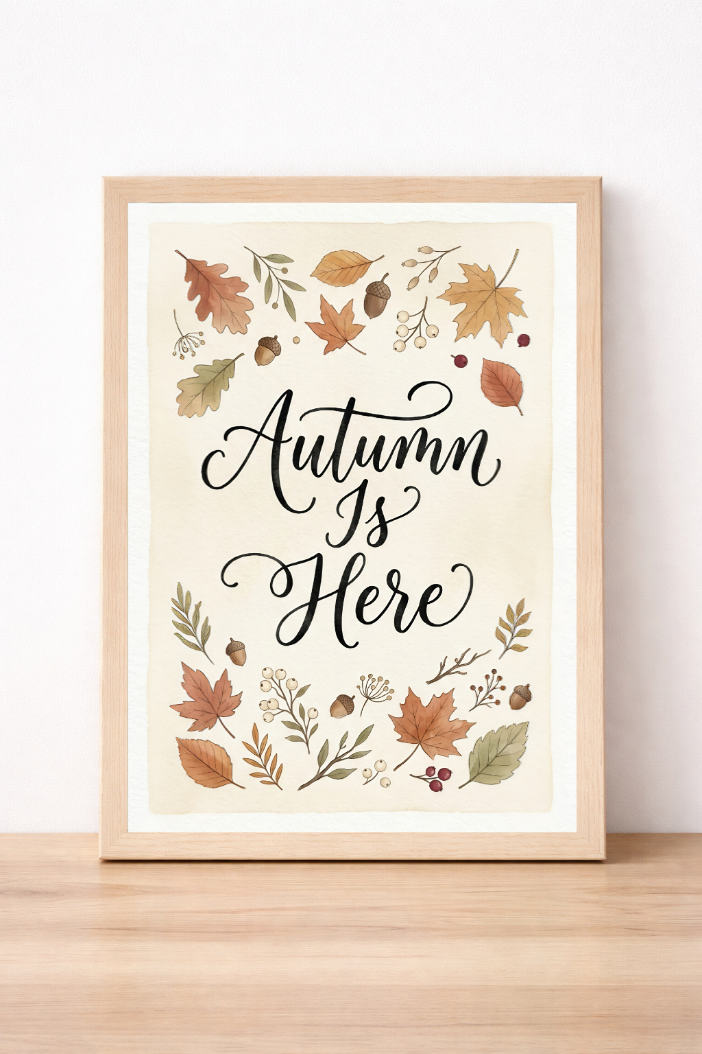 Autumn Is Here Wall Art, Halloween Decor, Rustic Fall Leaves Print, Seasonal Home Illustration