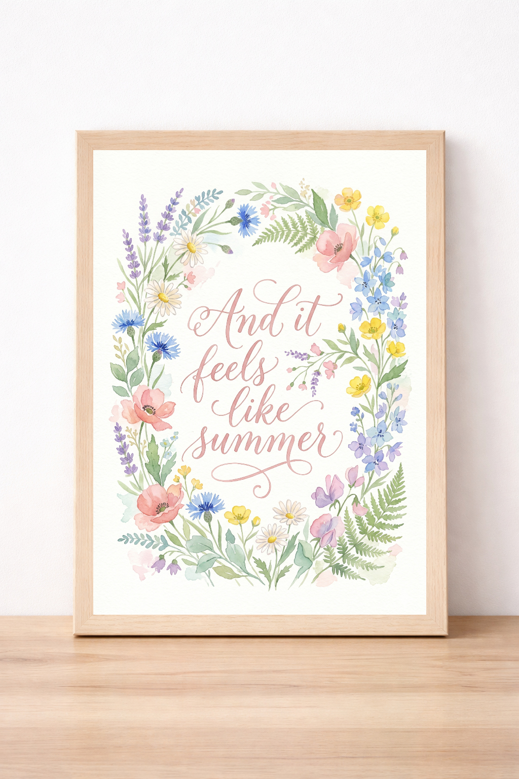 And It Feels Like Summer Quote Wall Art, Watercolour Floral Print, Botanical Home Decor