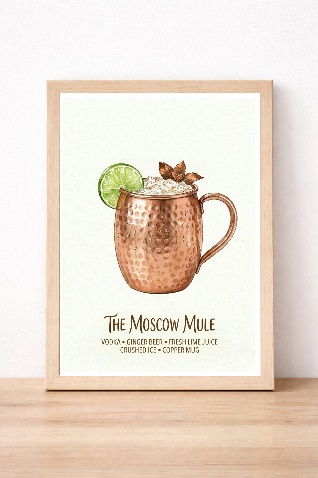 Moscow Mule Cocktail Wall Art, Copper Mug Illustration, Vintage Alcohol Print, Home Decor