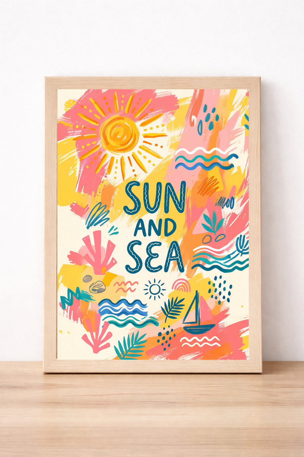Sun And Sea Summer Wall Art, Colourful Abstract Print, Humorous Kitchen Decor