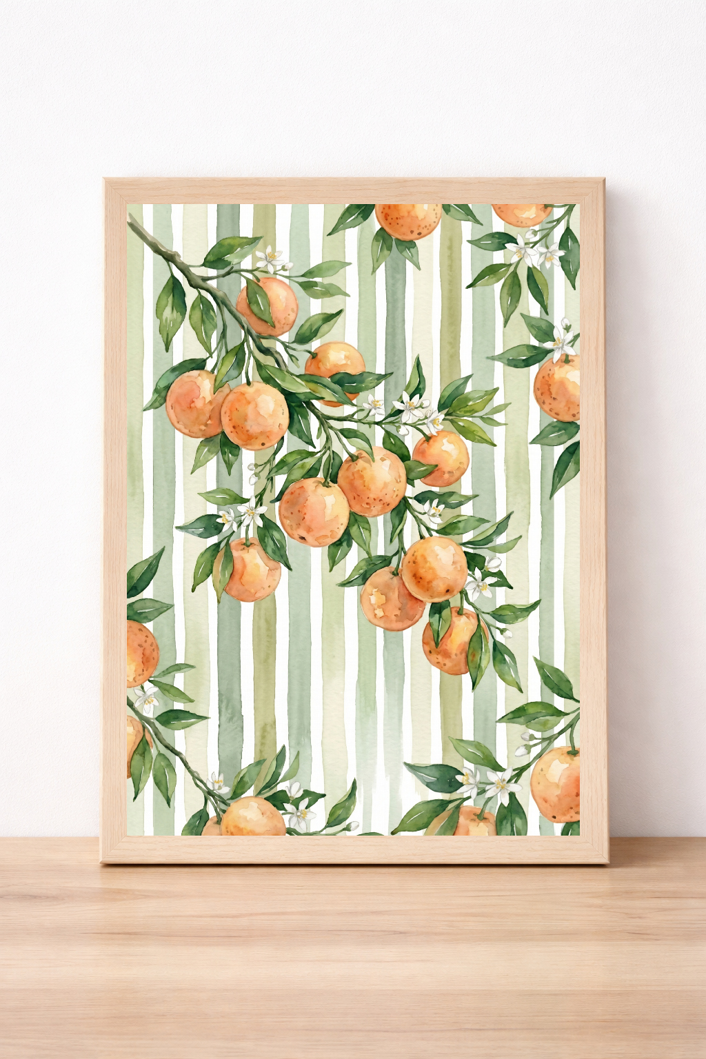 Orange Branch Summer Wall Art, Watercolour Citrus Branch Print, Botanical Home Decor, Rustic Kitchen Illustration