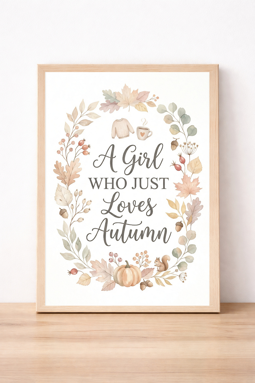 A Girl Who Just Loves Autumn Print, Seasonal Leaf And Pumpkin Wall Art, Rustic Fall Home Decor