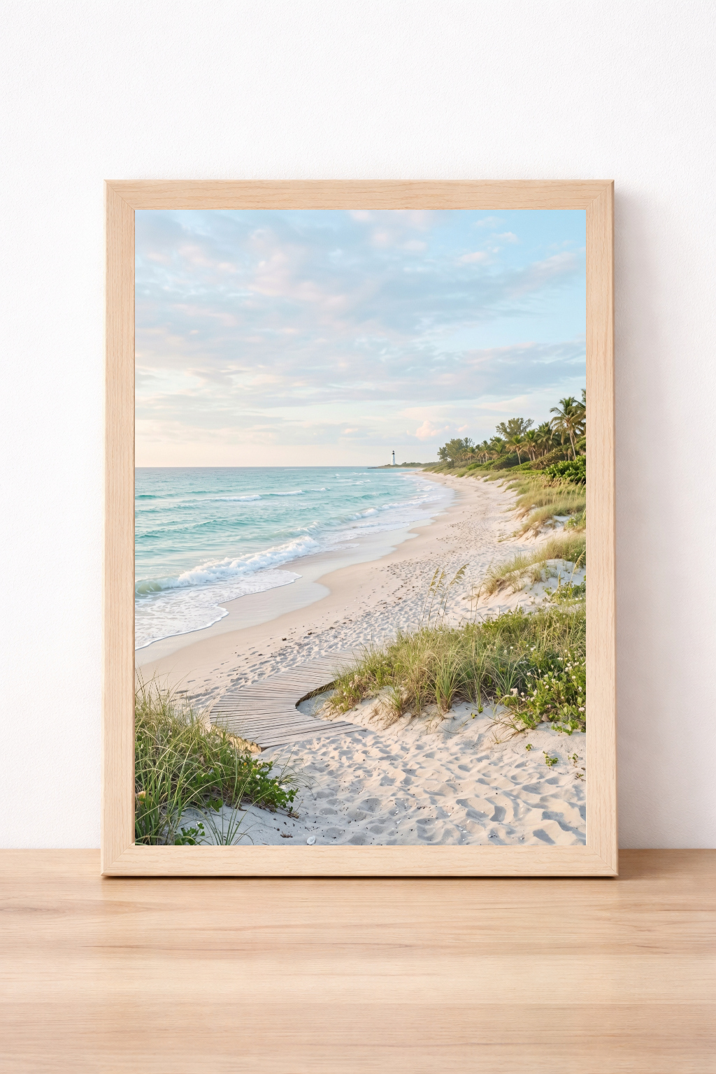Coastal Beach Path Wall Art, Summer Seaside Landscape Print, Tranquil Ocean View Decor