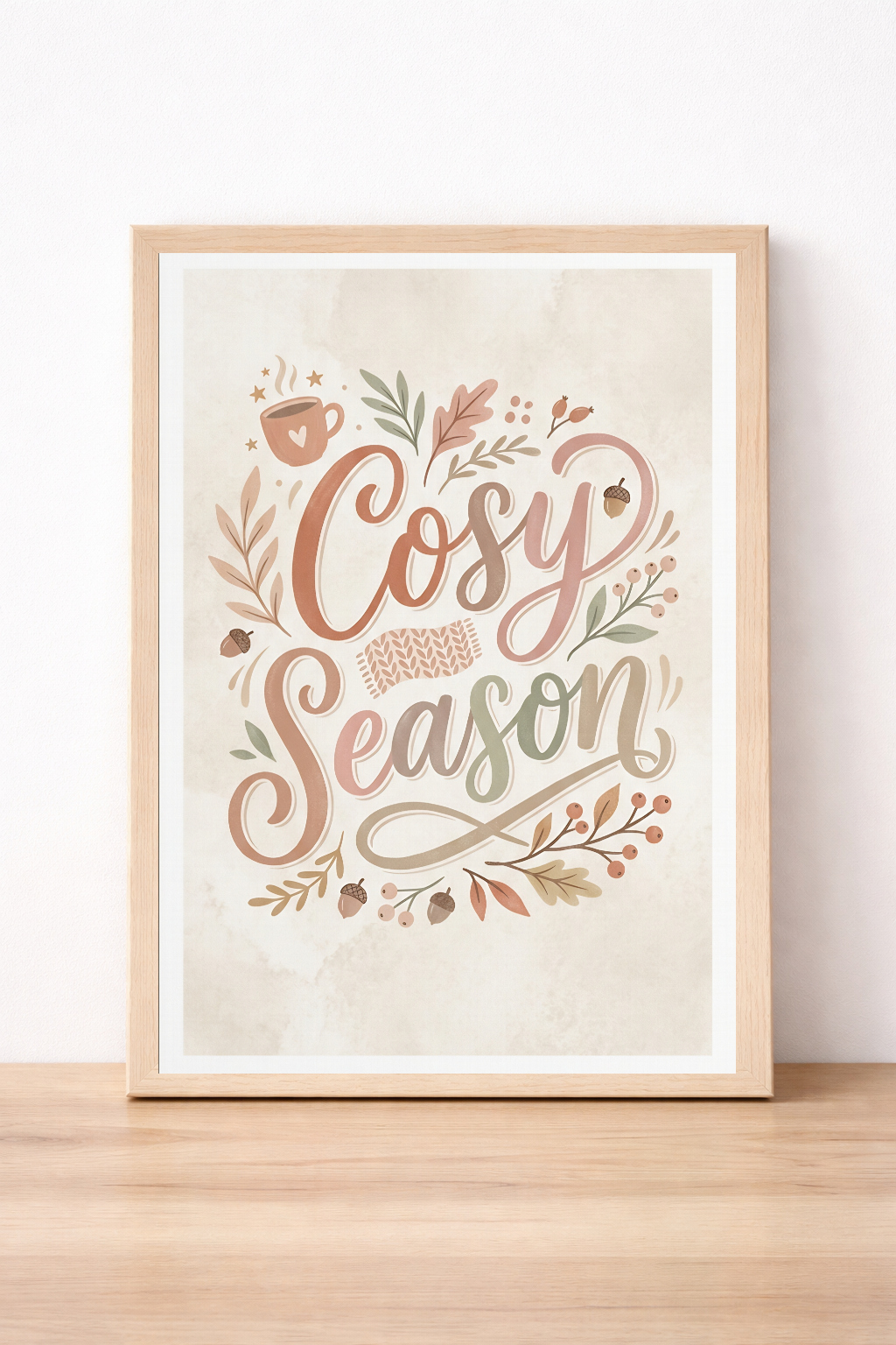 Cosy Season Autumn Wall Art, Warm Typography Print, Rustic Home Decor, Seasonal Illustration