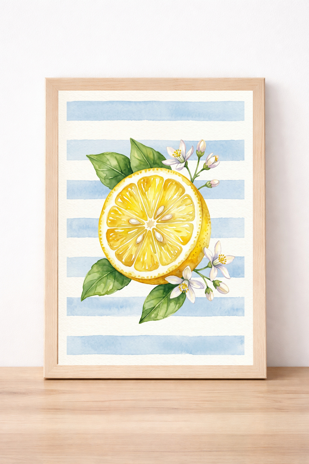 Lemon Slice Summer Wall Art, Watercolour Citrus Print, Coastal Botanical Home Decor