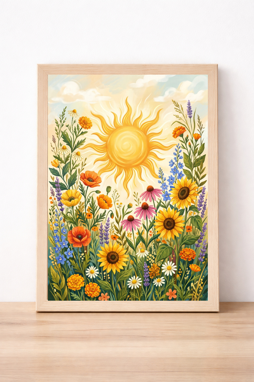 Sunshine And Wildflowers Wall Art, Summer Floral Print, Bohemian Home Decor