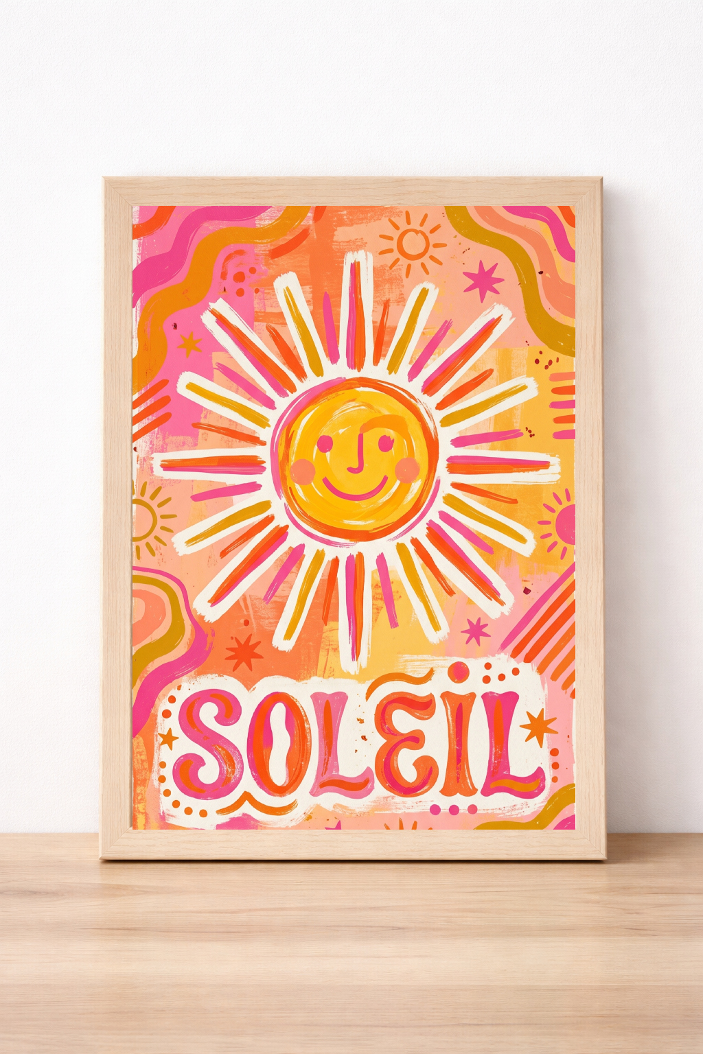 Soleil Sun Wall Art, Vibrant Summer Print, Humorous Kitchen Decor, Retro Home Illustration