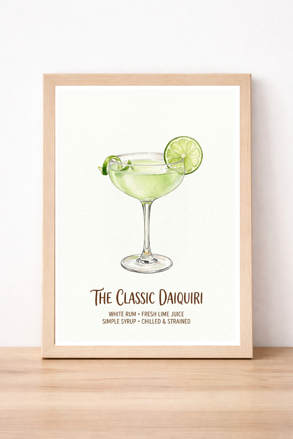 Classic Daiquiri Cocktail Print, Refreshing Lime And Rum Recipe Wall Art, Modern Home Bar Decor