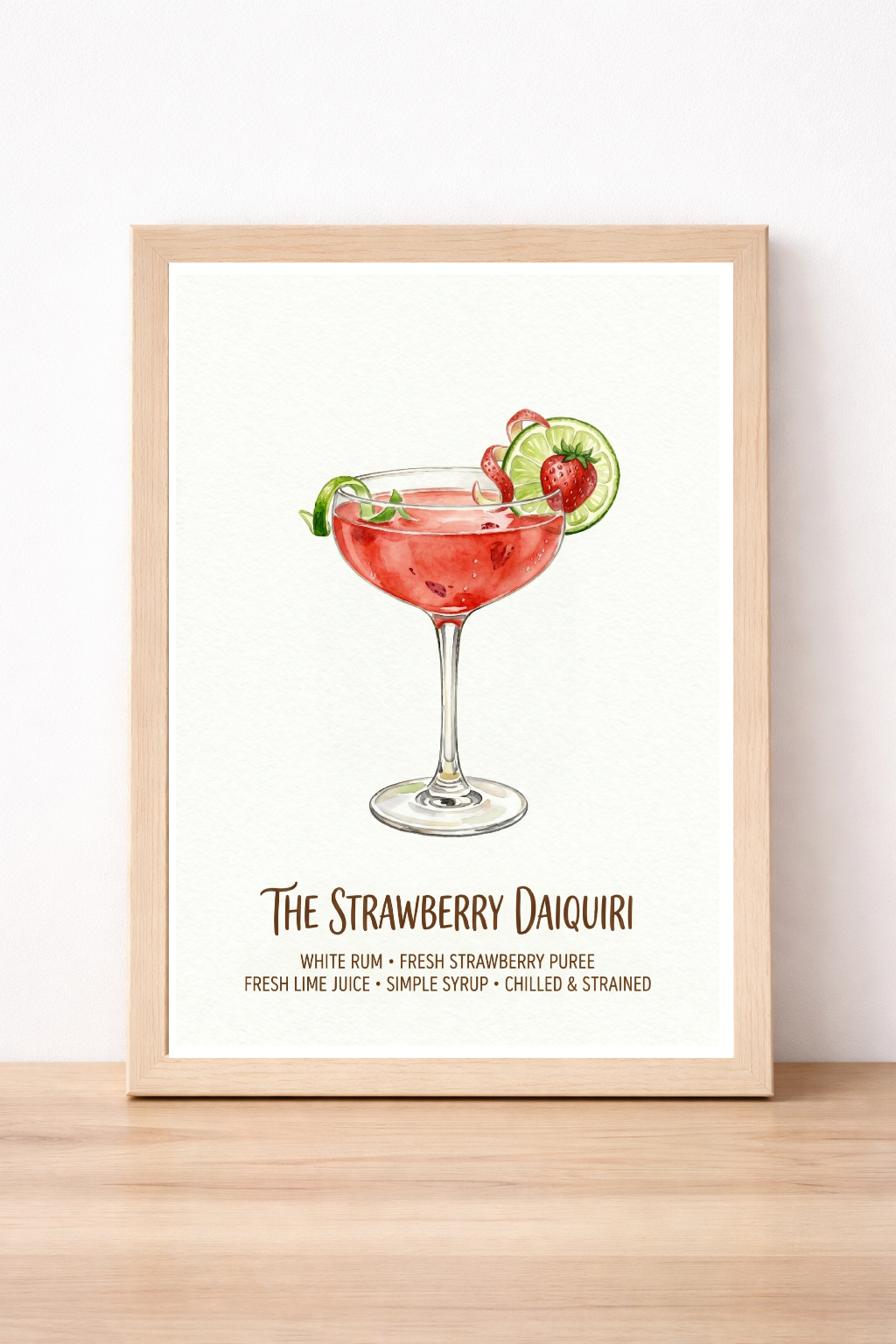 Strawberry Daiquiri Cocktail Print, Watercolour Alcohol Art, Modern Kitchen Decor