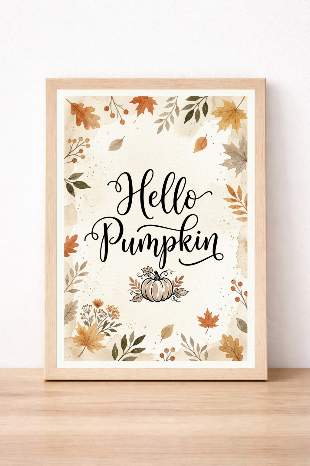 Hello Pumpkin Autumn Wall Art, Halloween Decor, Rustic Botanical Print, Seasonal Home Illustration