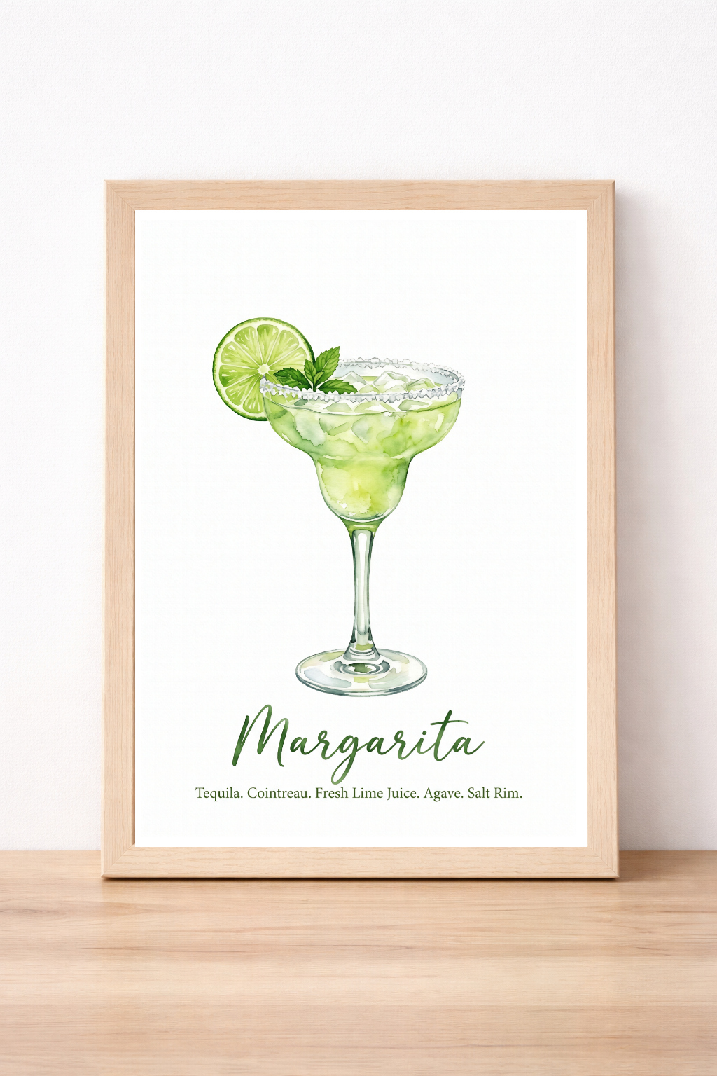 Margarita Cocktail Recipe Print, Watercolour Alcohol Wall Art, Modern Kitchen Decor