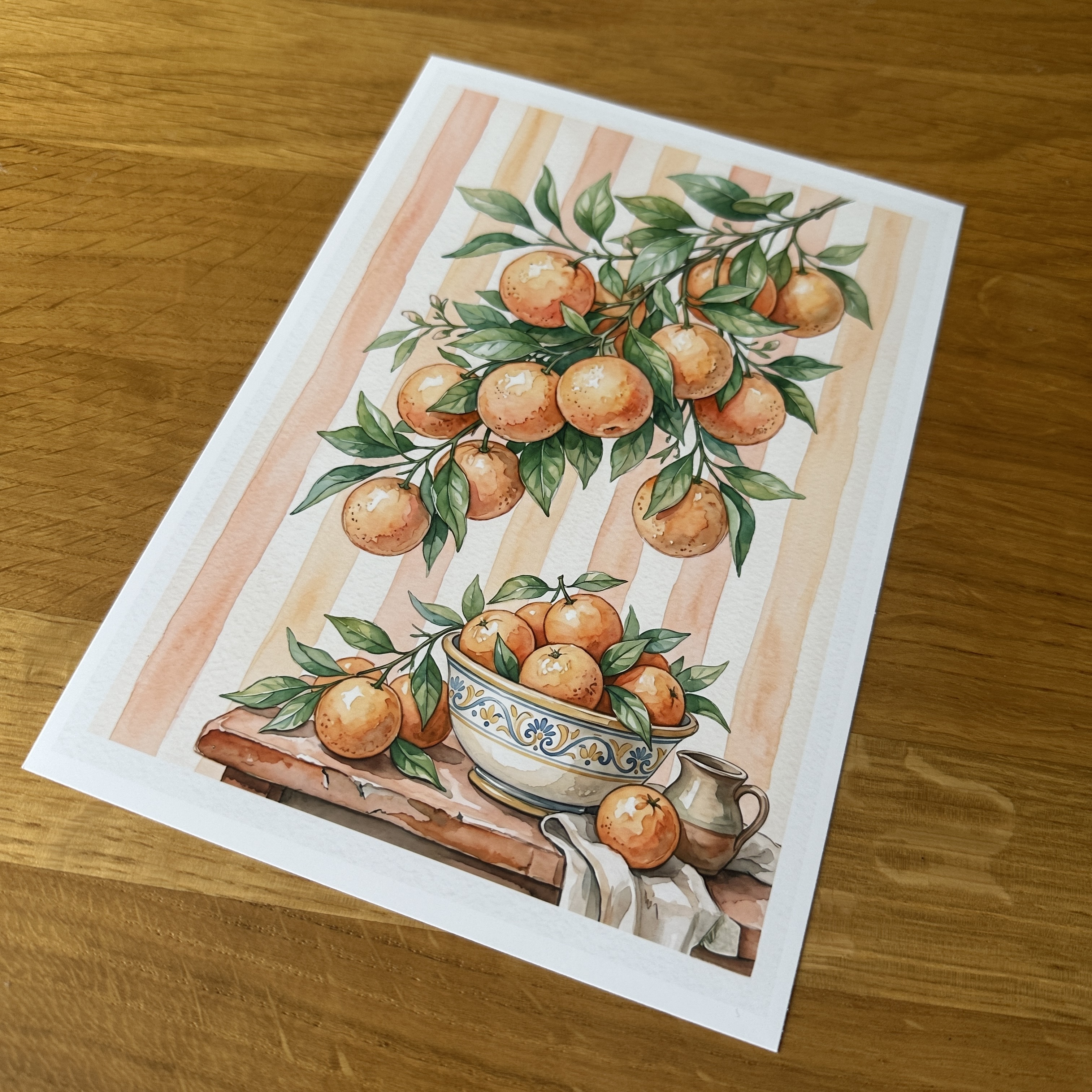 Orange Grove Summer Wall Art, Watercolour Citrus Branch Print, Rustic Farmhouse Kitchen Decor