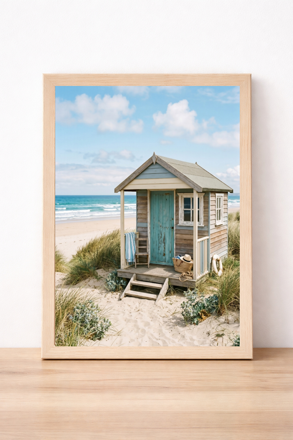 Coastal Beach Hut Wall Art, Summer Seaside Print, Rustic Nautical Home Decor