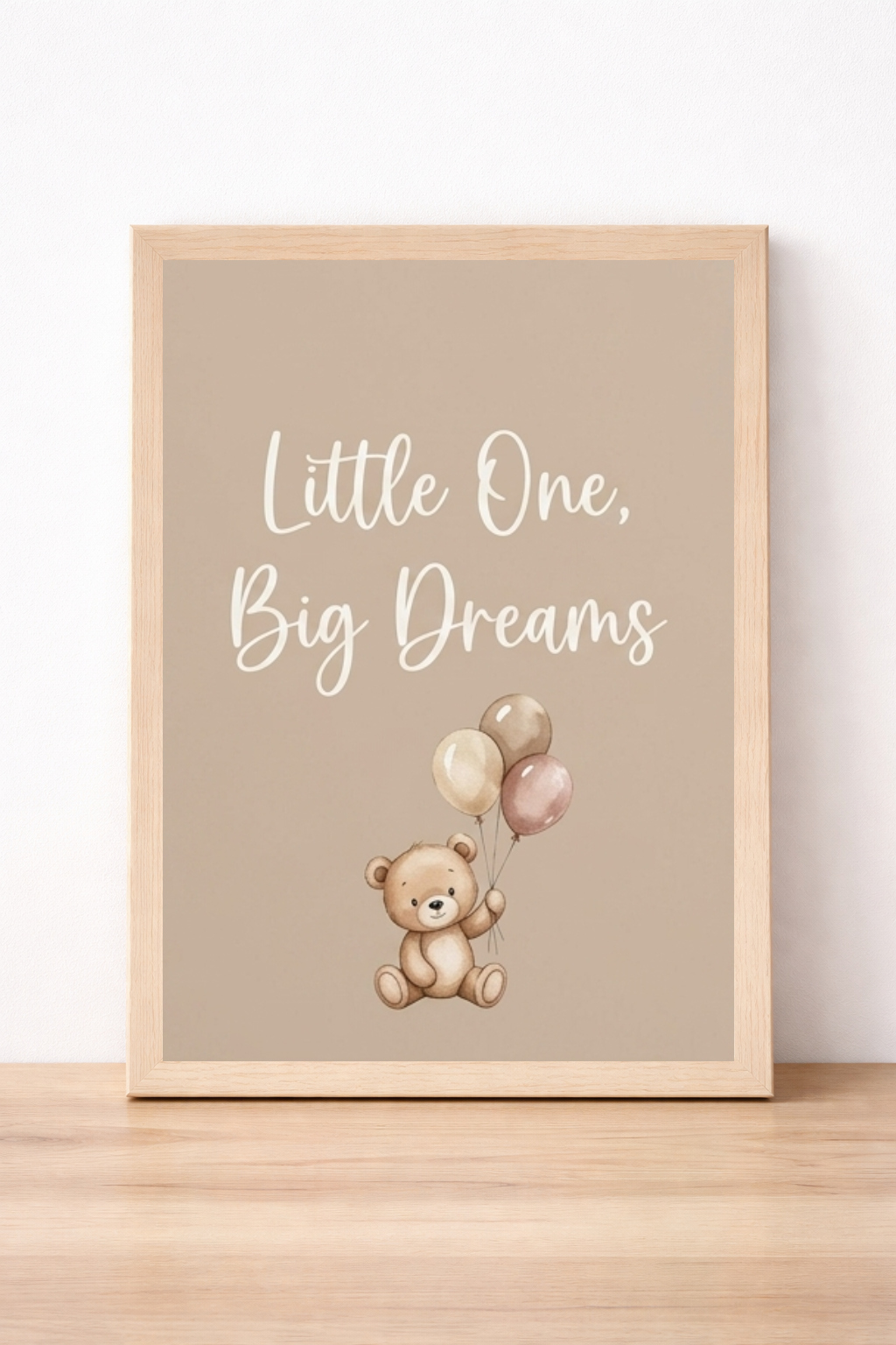 Little One Big Dreams Childrens Print, Teddy Bear With Balloons, Nursery Decor, Whimsical Wall Art