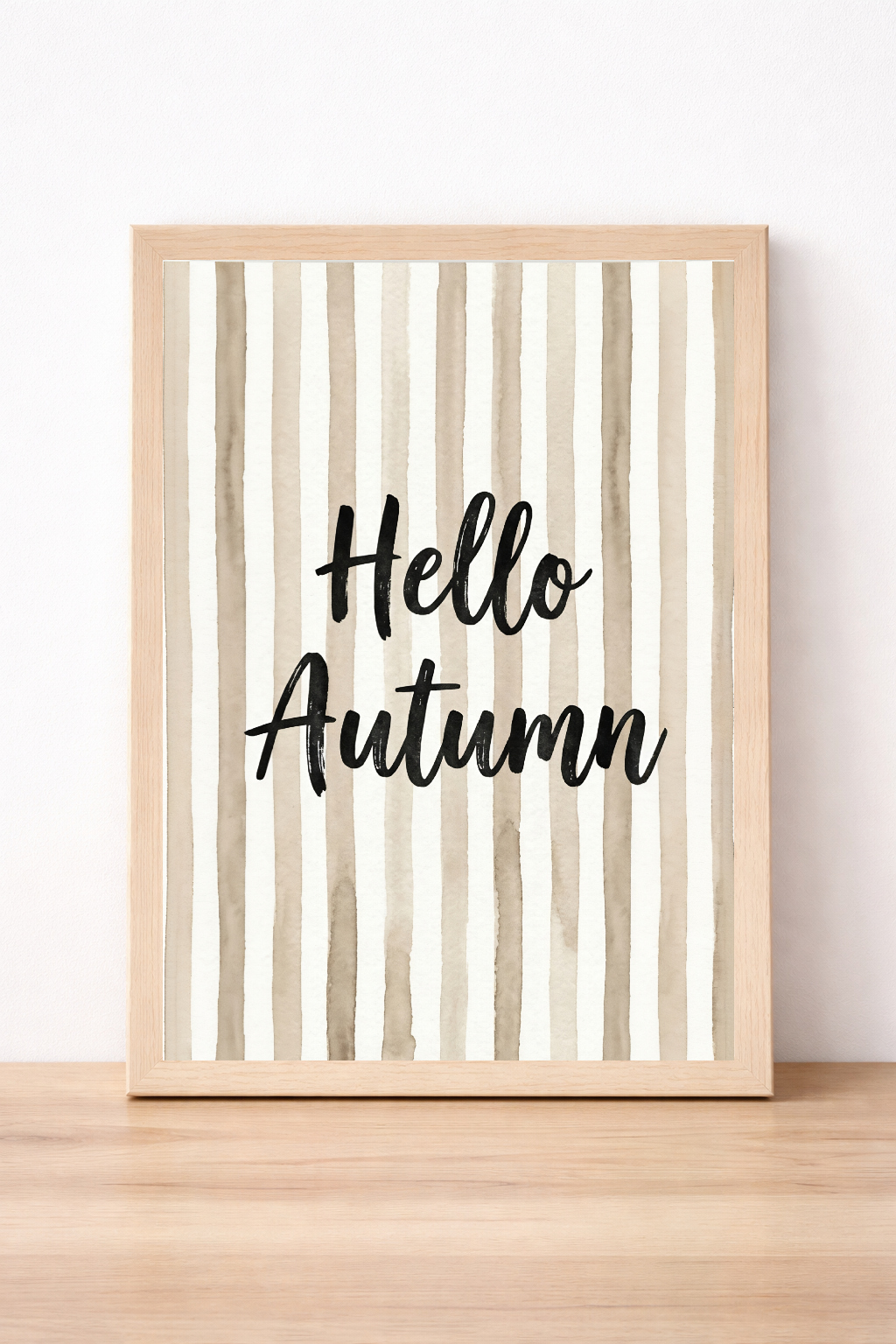 Hello Autumn Wall Art, Watercolour Stripe Print, Minimalist Seasonal Decor, Halloween Illustration