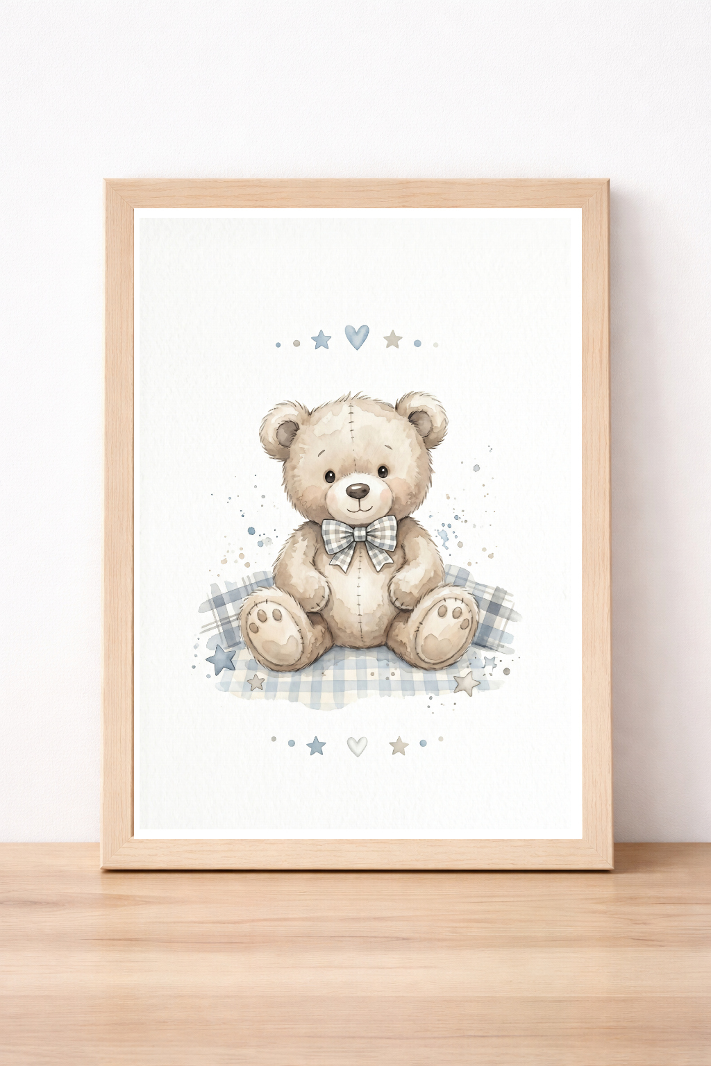 Watercolour Teddy Bear Children's Print, Nursery Decor, Pastel Stars Illustration