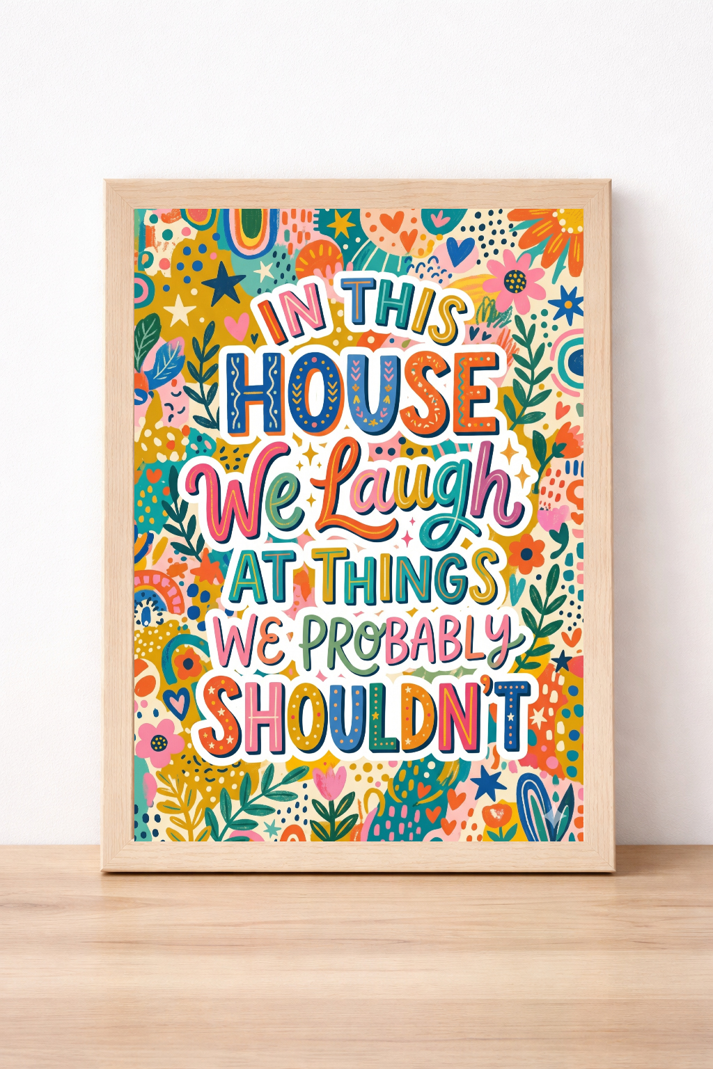 In This House We Laugh Humorous Wall Art, Colourful Typography Print, Whimsical Home Decor