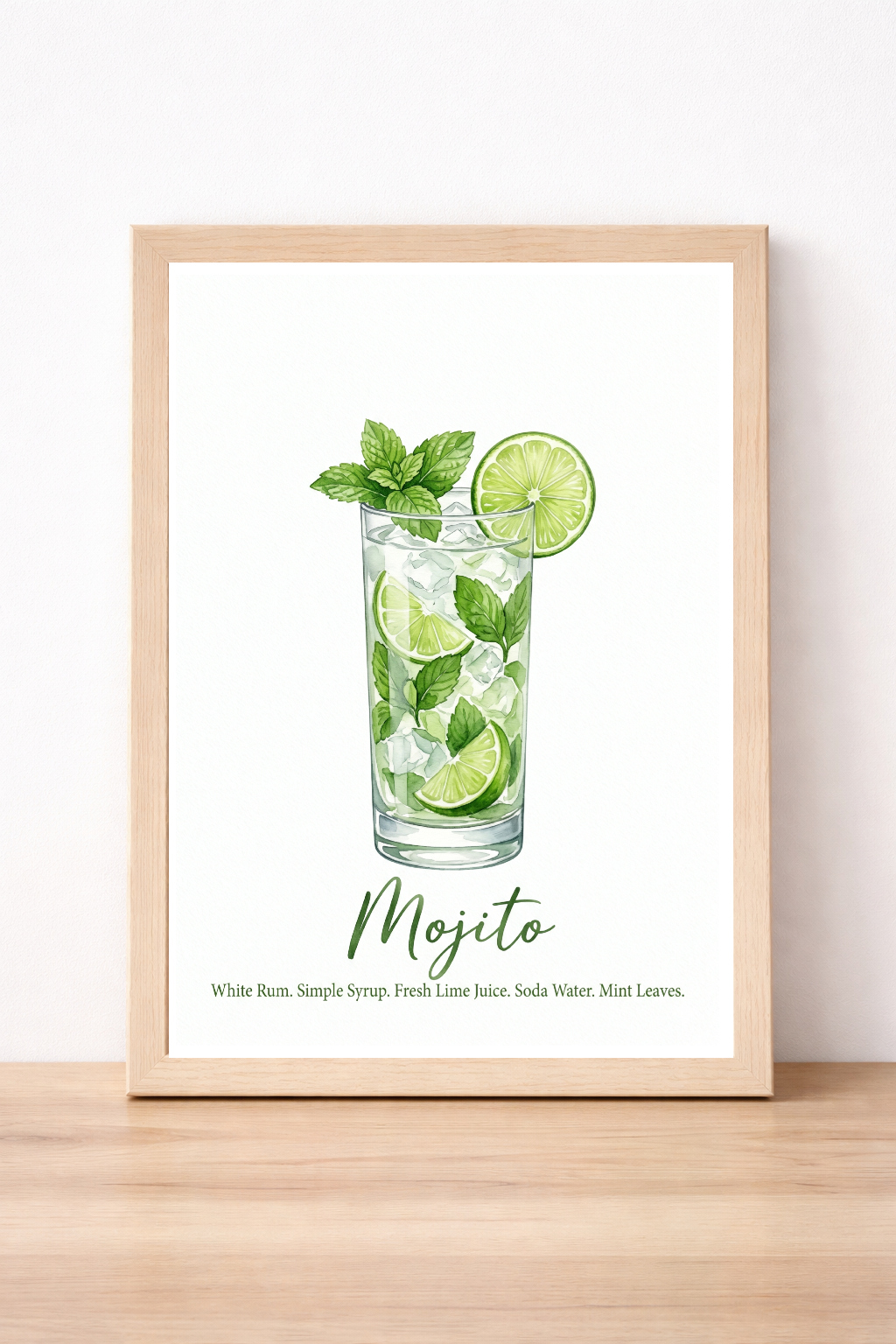 Mojito Cocktail Recipe Print, Fresh Lime And Mint Wall Art, Modern Kitchen Decor