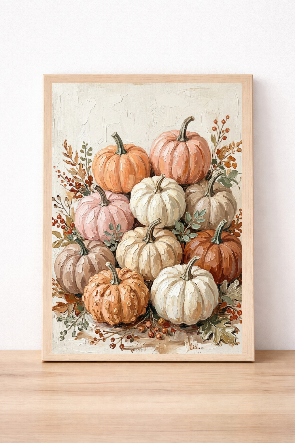 Autumn Pumpkin Stack Wall Art Rustic Oil Pop Harvest Print Seasonal Botanical Decor