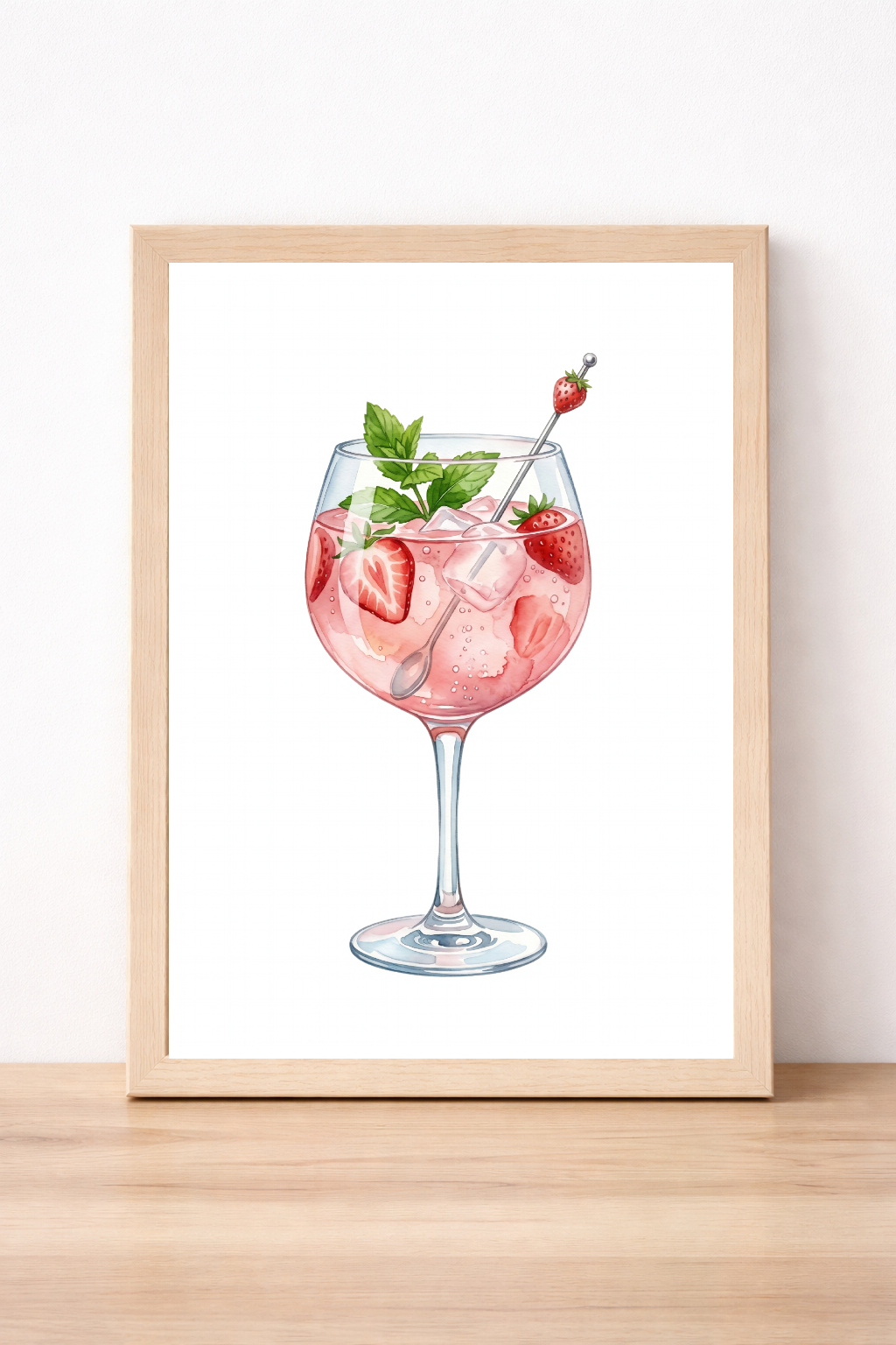 Strawberry Gin And Tonic Wall Art, Refreshing Cocktail Print, Modern Kitchen Decor